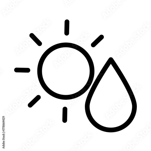 Sun and Water Drop Line Icon of Hydration (Health) Icon Set