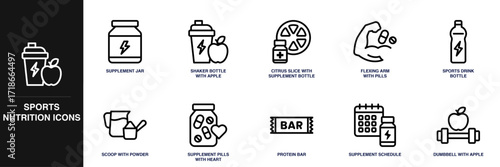 Sports Nutrition Line Icon Set