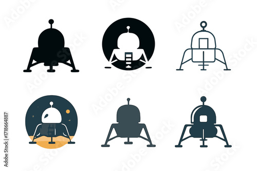 Lunar Lander Logos. Space Exploration. Set Logo of Space Exploration: Lunar lander. harmonious logo variations of the same emblematic concept, each with
