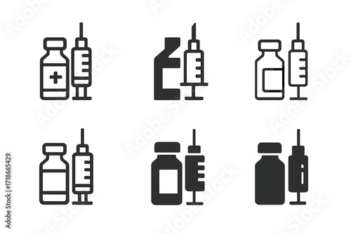Healthcare Logo Variations. Healthcare. Set Logo of Healthcare: Syringe and vaccine. harmonious logo variations of the same emblematic concept, each with