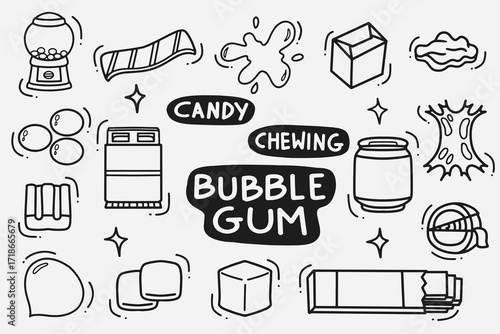 set of bubble gum doodle good for background, wallpaper, element design, icon, etc