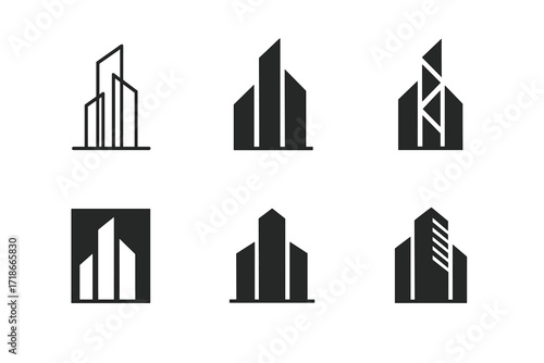 Skyscraper Logo Variations. Architecture. Set Logo of Architecture: Skyscraper. harmonious logo variations of the same emblematic concept, each with different