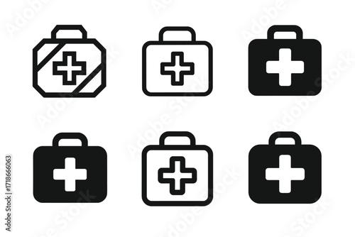 Healthcare Logo Variations. Healthcare. Set Logo of Healthcare: First aid kit. 6 harmonious logo variations of the same emblematic