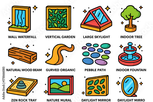 Biophilic Interior Icons. Colorful isometric vector icons set of Cultural representation in the classroom: traditional clothing