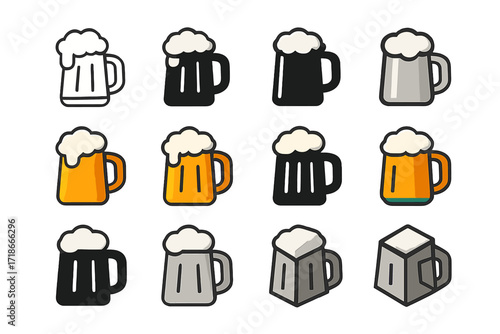 German Beer Stein Logos. Set Logo of Food culture and traditions: German beer stein with foam. Logo set in vector style, emblematic variations. line, bold