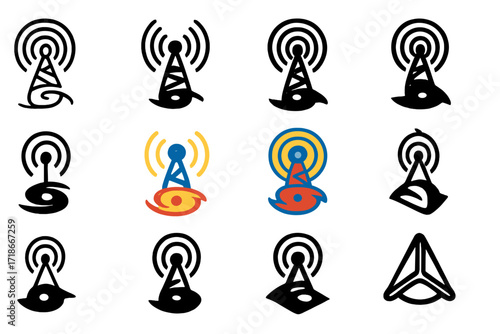 Hurricane Logo Set. Set Logo of Severe Hurricanes: Emergency radio broadcast. Logo set in vector style, emblematic variations. line, bold thick line, solid