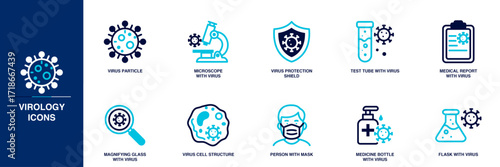 Virology Blue Colored Outline Icon Set
