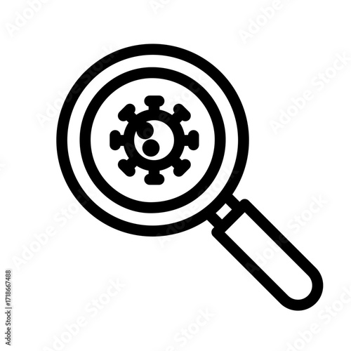 Magnifying Glass with Virus Line Icon of Virology Icon Set