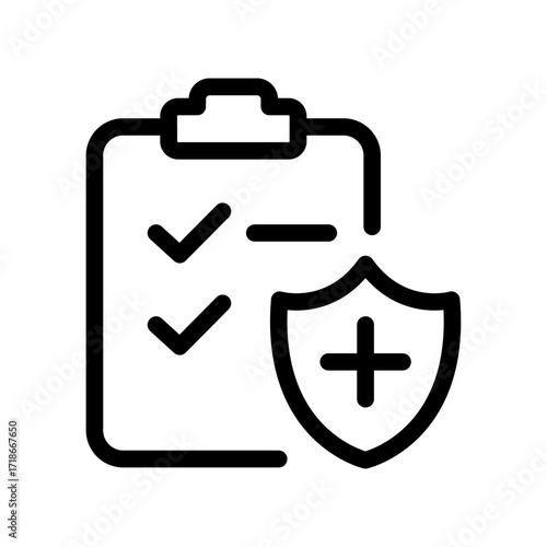 Checklist with Shield Line Icon of Immunology Icon Set