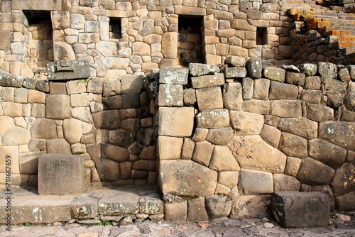 Pre-Columbian Inca ruins at Vilcas Huaman Archaeological Complex in Ayacucho, Peru.