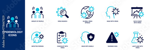 Epidemiology Blue Colored Outline Icon Set