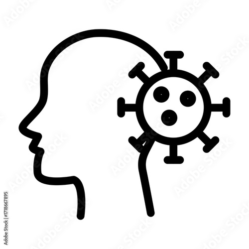 Head with Virus Line Icon of Epidemiology Icon Set