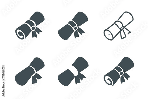 Diploma Logo Variations. Education. Set Logo of Education: Diploma scroll. harmonious logo variations of the same emblematic concept, each with different