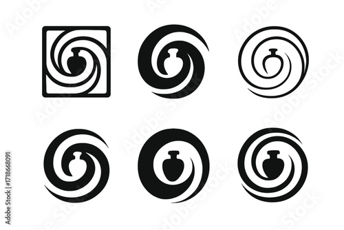 Perfume Logo Variations. Perfume. Set Logo of Perfume: Signature scent swirl. 6 harmonious logo variations of the same emblematic