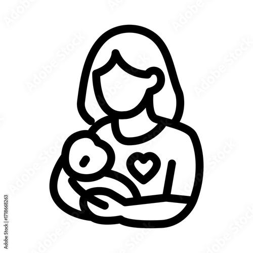 Mother Holding Baby Line Icon of Maternal Health Icon Set