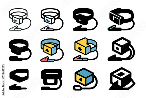 Colorful Repair Tool Logos. Set Logo of Computer Repair Tools: Anti-static wrist strap. Logo set in vector style, emblematic variations. line, bold thick line,