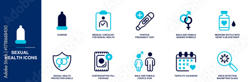 Sexual Health Blue Colored Outline Icon Set