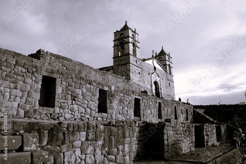 Pre-Columbian Inca ruins at Vilcas Huaman Archaeological Complex in Ayacucho, Peru.