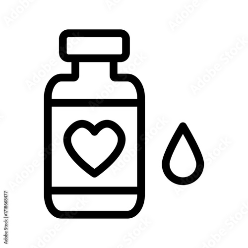 Medicine Bottle with Heart & Blood Drop Line Icon of Sexual Health Icon Set