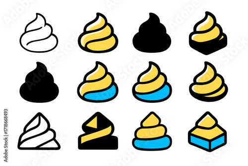 Cream Topping Logos. Set Logo of Fatty Cream Topping: Cream wave pattern. Logo set in vector style, emblematic variations. line, bold thick line, solid black