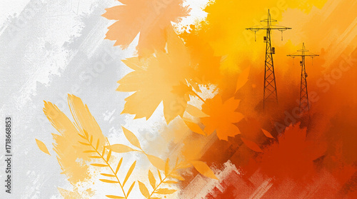 Wallpaper Mural Torres metálicas con fondo de hojas secas gris y blanco con espacio para texto Torontodigital.ca