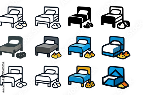 Plush Slippers Logo Grid. Set Logo of Slippers by the Bedside: Plush Animal Slippers. Logo set in vector style, emblematic
