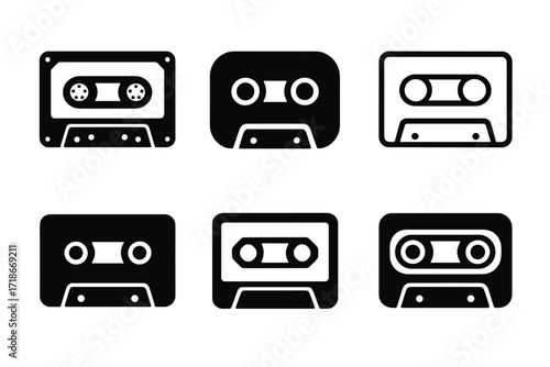 Retro Cassette Logos. old-school studio. Set Logo of old-school studio: cassette tape. harmonious logo variations of the same emblematic concept, each with