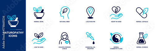 Naturopathy Blue Colored Outline Icon Set