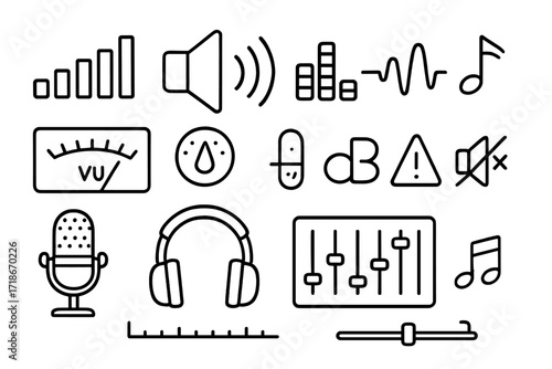 Audio Icon Illustration. Hand-drawn doodle illustration Audio level meters [volume bar, speaker, sound wave, VU meter, equalizer, dB icon,