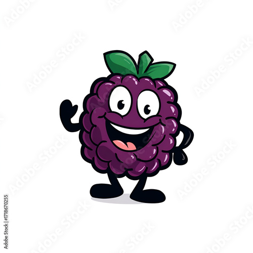 Cartoon Blackberry Mascot Bold Outline Flat Colors Isolated on Transparent Background