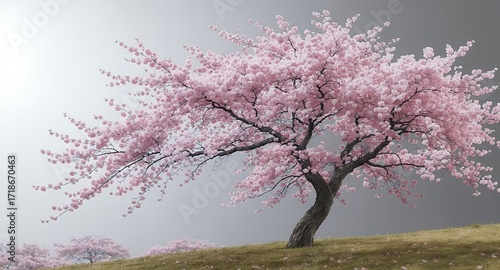 Stunning Pink Blossom Tree in Full Bloom, Spring Nature Scene, Peaceful Landscape Photography