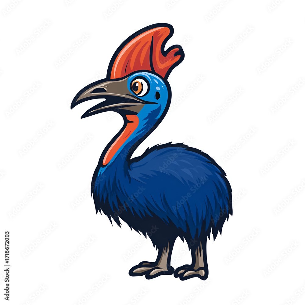Obraz premium Cartoon Cassowary Mascot Bold Outline Flat Colors Isolated on Transparent Background