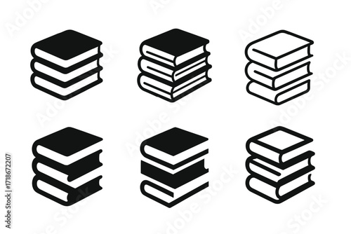 Novel Logo Variations. Literature. Set Logo of Literature: Novel stack. harmonious logo variations of the same emblematic concept, each with different artistic