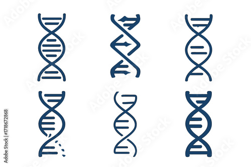 Diverse Biotech Logos. Biotechnology. Set Logo of Biotechnology: Genetic code strand. harmonious logo variations of the same emblematic concept, each with