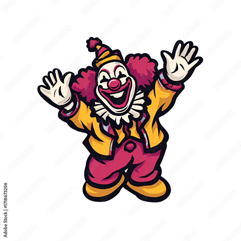 Obraz premium Cartoon Clown Mascot Bold Outline Flat Colors Isolated on Transparent Background