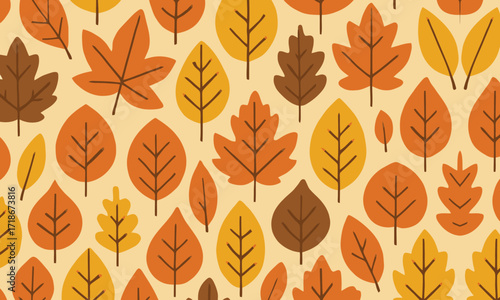 Seamless Autumn Leaves Pattern in Warm Colors – Vector Background