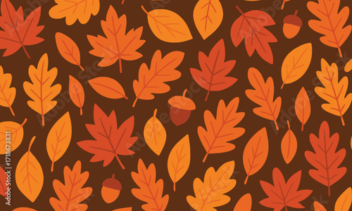 Seamless Autumn Leaves Pattern in Warm Colors – Vector Background
