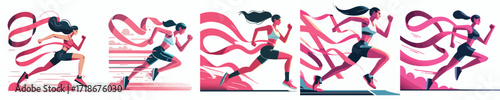 Breast Cancer Awareness Marathon Runner Vector – Strong Woman Running with Pink Ribbon