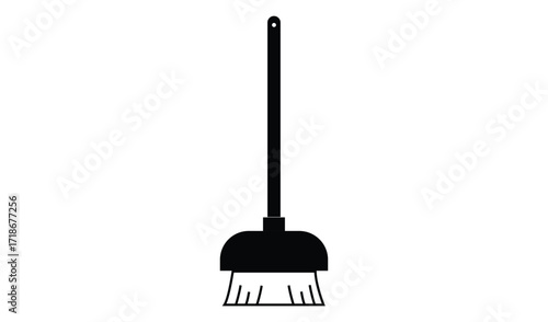 Simple black silhouette of a broom on a white background