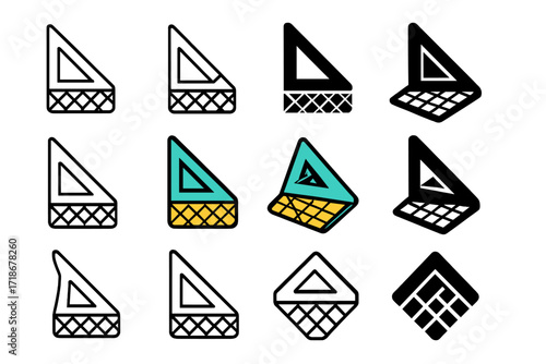 Quilting Ruler Logos. Set Logo of Handicrafts: Quilting Ruler. Logo set in vector style, emblematic variations. line, bold thick line, solid black filled,