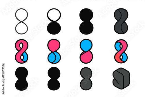 Abstract Logo Grid. Set Logo of Body Shape: Abstract figure shape. Logo set in vector style, emblematic variations. line, bold thick line, solid black filled,