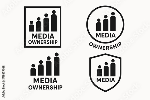 Media Ownership Logo. Set Logo of Media ownership: media bar graph with owner icons. Logo set in vector style, emblematic variations.