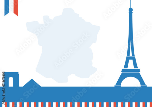 France bastille day independence day celebration graphics template, white backround, freespace