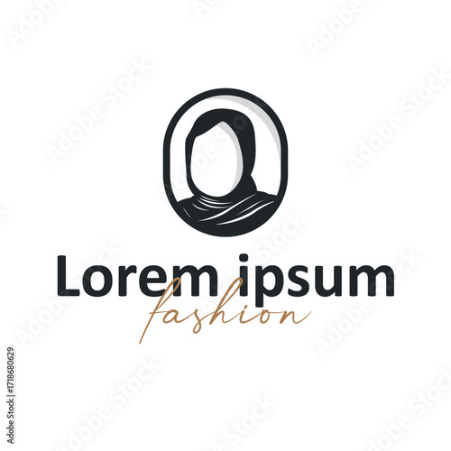 Beauty design concept of woman with black silhouette of simple elegant hijab logo, showing Muslim women's clothing style, illustration of symbol template for poster and brand