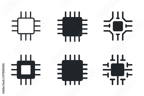 Microchip Logo Variations. Technology. Set Logo of Technology: Microchip. harmonious logo variations of the same emblematic concept, each with different