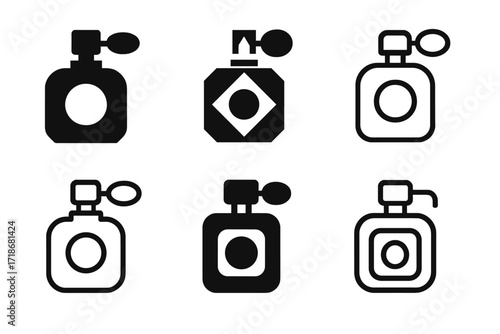 Perfume Logo Variations. Beauty. Set Logo of Beauty: Perfume bottle. harmonious logo variations of the same emblematic concept, each with different artistic