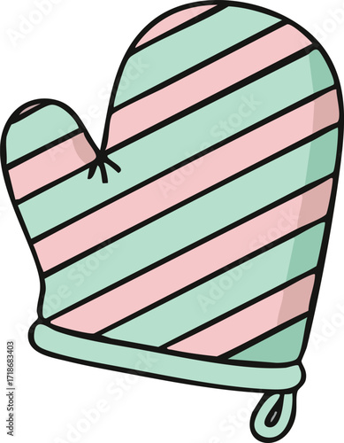 Striped oven mitt with hanging loop