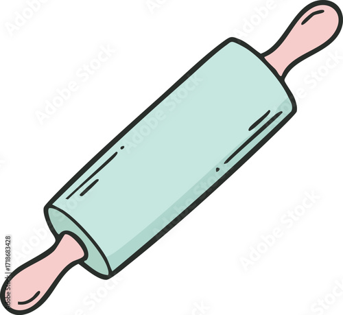 Classic rolling pin with handles in mint and pink