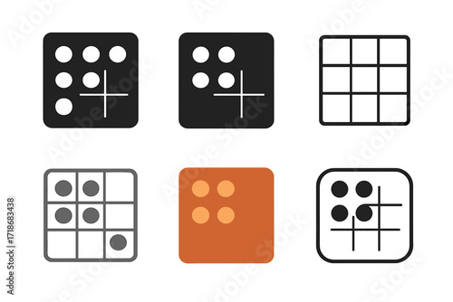 Board Game Logos. Board Games. Set Logo of Board Games: Game board grid. harmonious logo variations of the same emblematic concept, each with different
