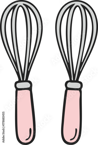 Pair of wire whisks with pastel grips
